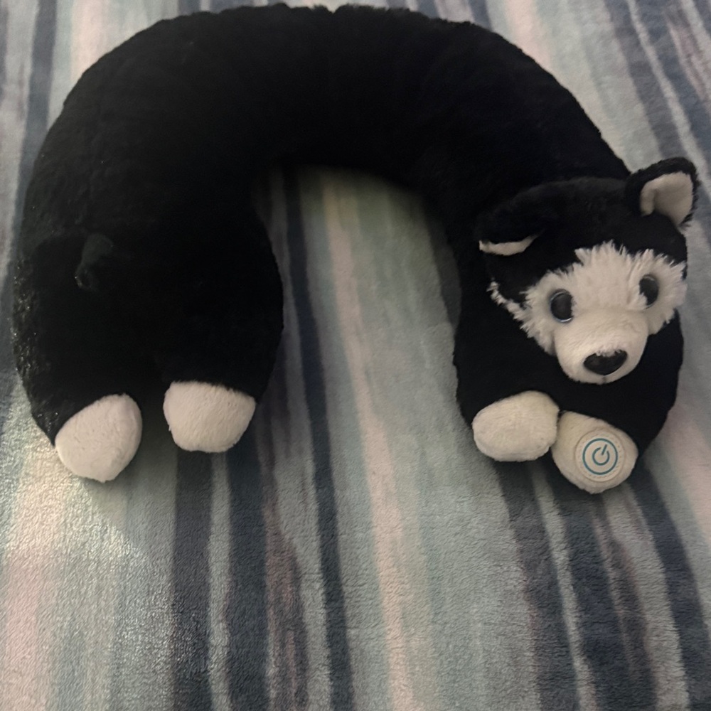 Plush Black and White vibrating Cat Animal Neck Massager.